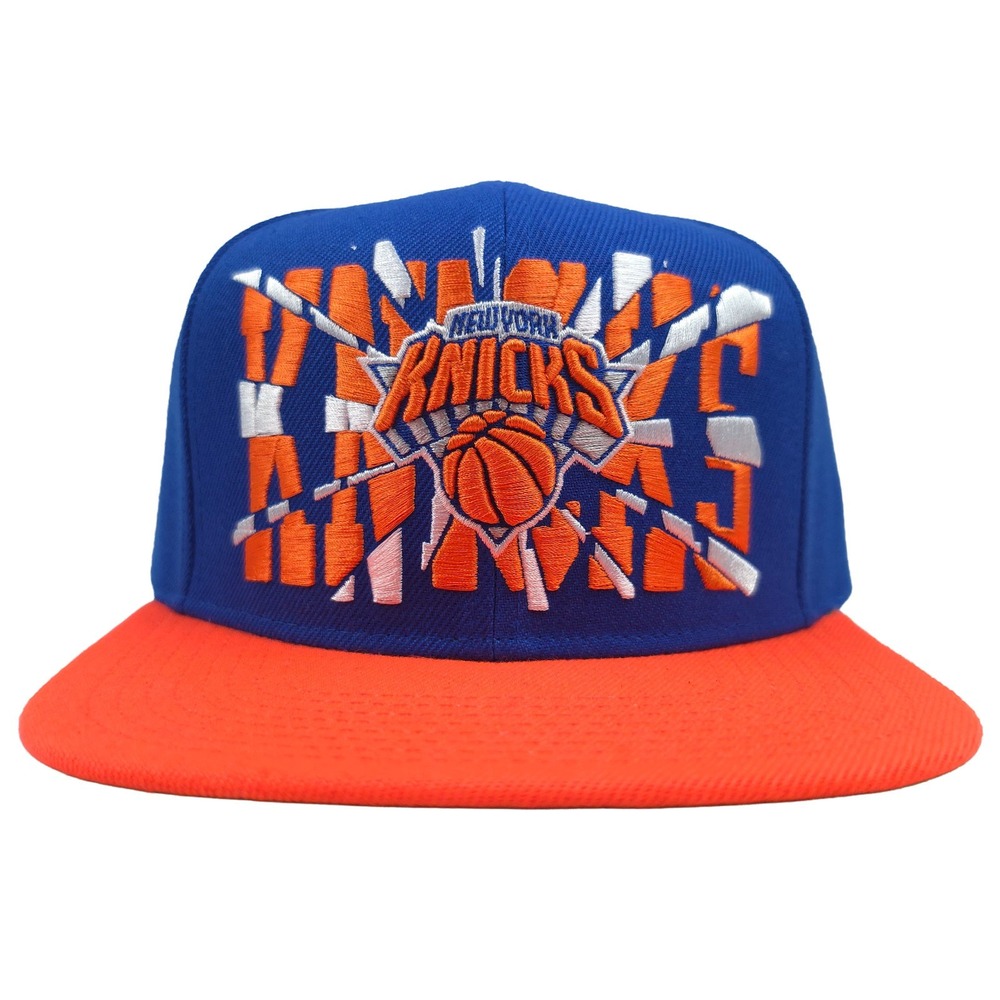 NY Knicks Mitchell & Ness Snapback Hat Cap 3D Logo Shatter Art Blue Orange New